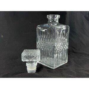 Vintage Square Glass Decanter W/Diamond Cut Pattern & Stopper Elegant Barware